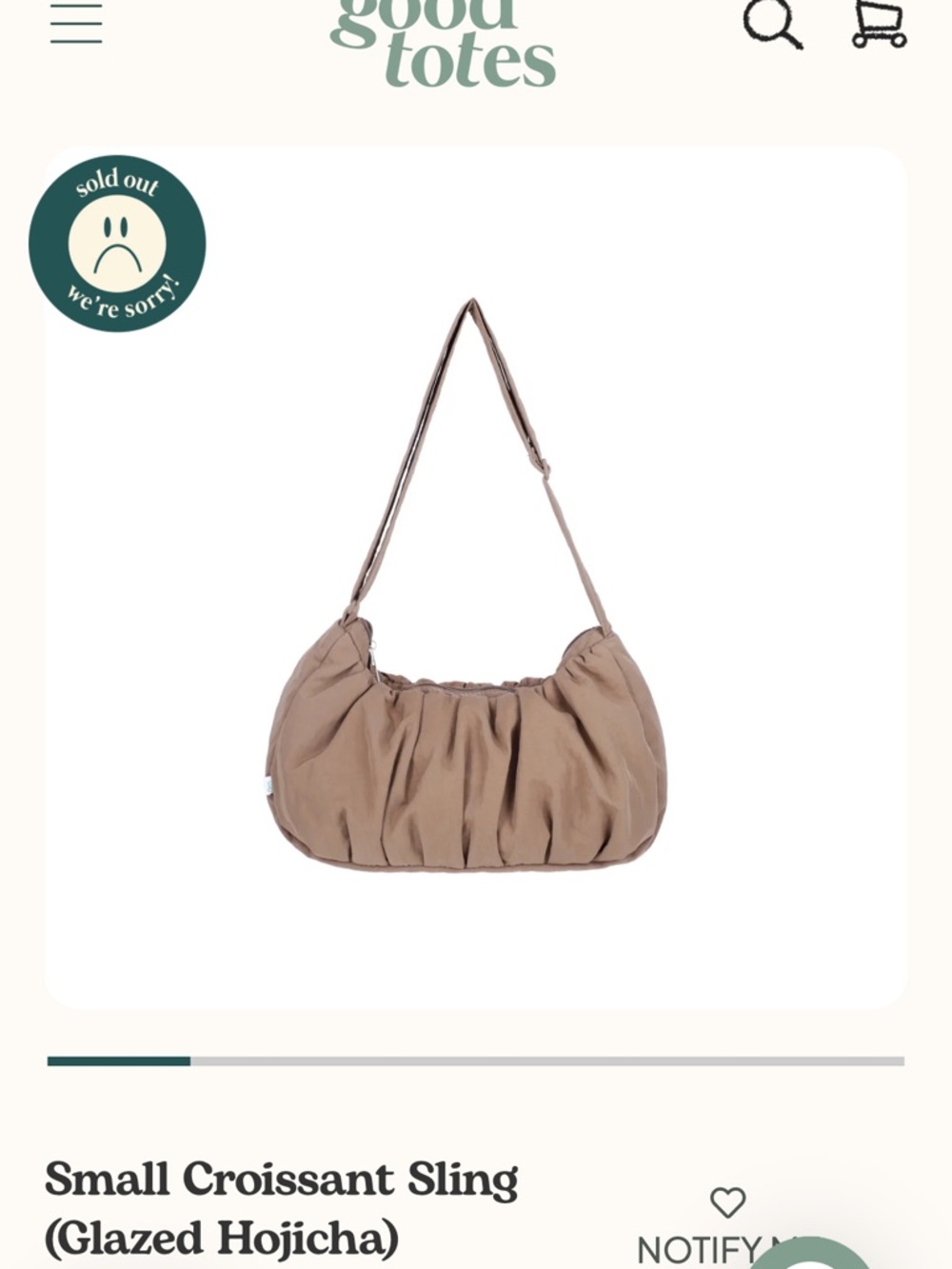 BNWT Good Totes Small Croissant Sling Bag